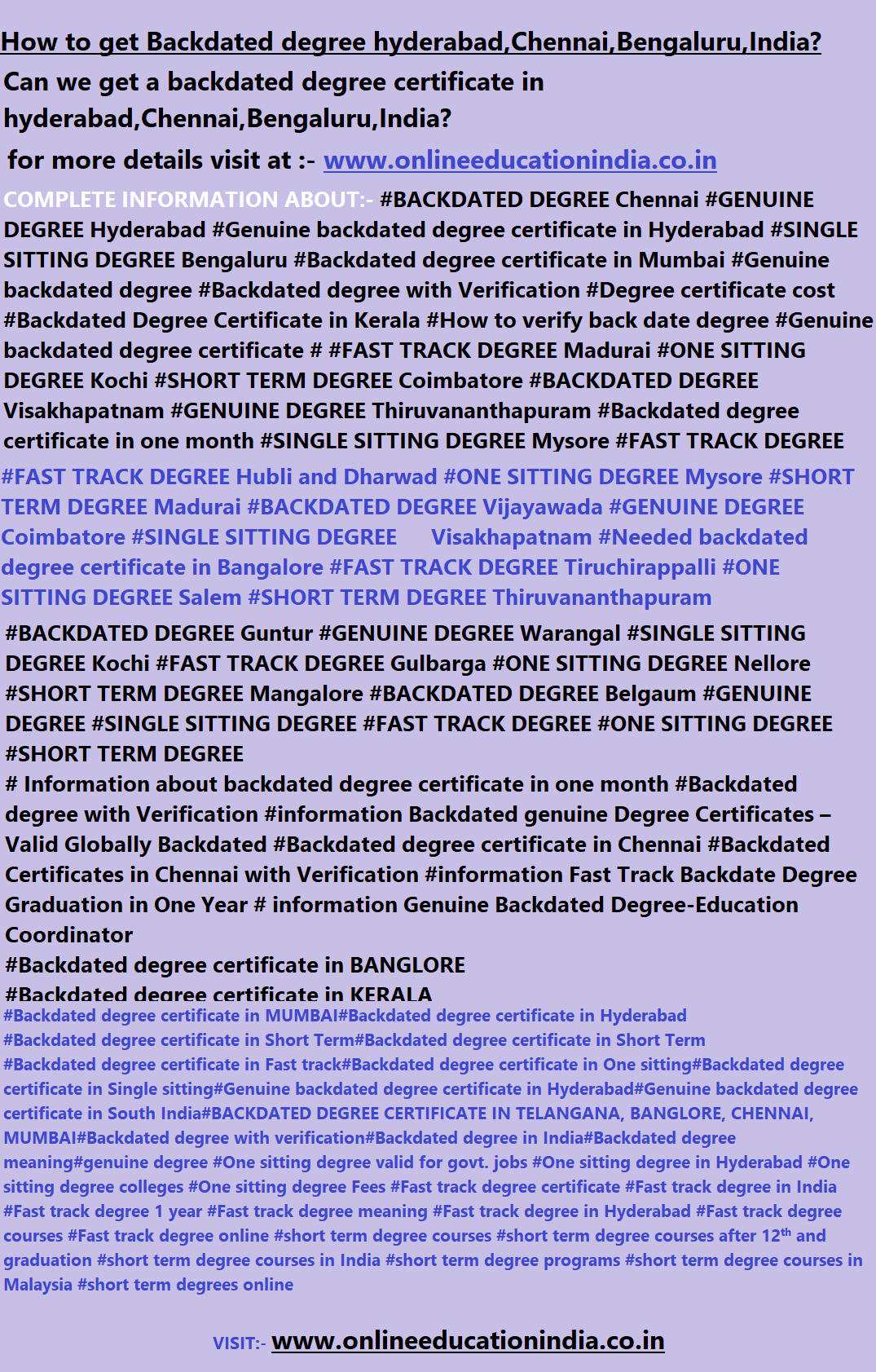 INFORMATION Backdated degree hyderabad Chennai Bengaluru UAE India QATAR Kuwait Nepal Bahrain Backdated degree Genuine degree Backdated Degree certificate INDIA