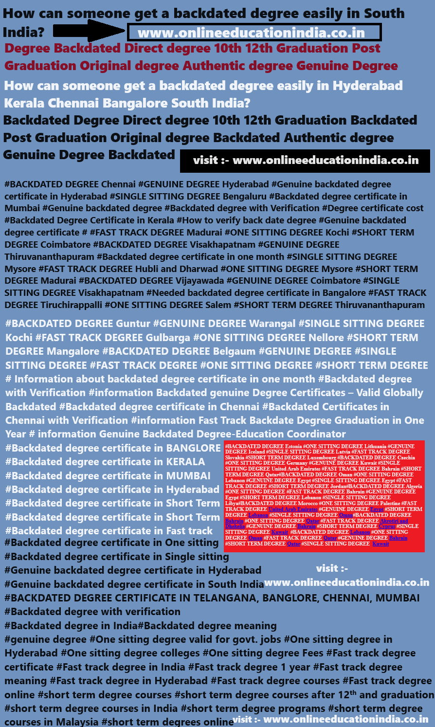 How can someone get a backdated degree easily in South India Degree Backdated Direct degree 10th 12th Graduation Post Graduation Original degree Authentic India