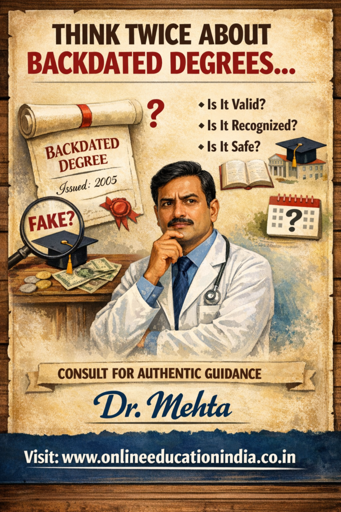 Dr. Rajesh Mehta guiding needy students  related to Back date degree with honest education consultation, career clarity, and safe academic solutions at www.onlineeducationindia.co.in. A trusted education consultant helping students avoid scams, understand correct academic paths, and rebuild their future with transparency, experience, and personal guidance