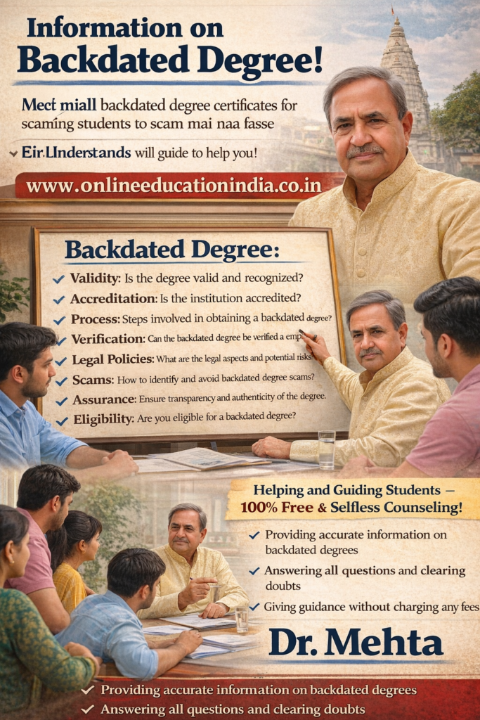 Genuine Backdated degree Andhra Pradesh, Telangana and India, Asia Direct Backdated degree, Genuine Backdated degree Karnataka, Kerala Backdated Genuine degree, Direct degree Certificate, Genuine degree,Genuine Backdated degree, Tamil Nadu Backdated Genuine degree, South India Direct degree Certificate, Genuine degree
Dr. Mehta providing professional academic consultation to students, helping them understand the difference between genuine degree, regular degree, distance degree, and backdated degree through transparent guidance, document awareness, and reliable educational assistance at www.onlineeducationindia.co.in #BackdatedDegree, #IsBackdatedDegreeLegal, #BackdatedDegreeVerification, #FakeDegreeAlert, #DegreeScamAwareness, #EducationalFraud, #UGCGuidelines, #DegreeVerificationProcess, #LegalEducationPath, #StudentSafety, #CareerProtection, #AvoidFakeDegrees, #AcademicVerification, #HigherEducationIndia, #BackdatedDegreeChennai, #BackdatedDegreeBengaluru, #BackdatedDegreeHyderabad, #BackdatedDegreeCoimbatore, #BackdatedDegreeMadurai, #BackdatedDegreeTrichy, #BackdatedDegreeSalem, #BackdatedDegreeTirunelveli, #BackdatedDegreeVellore, #BackdatedDegreeMysuru, #BackdatedDegreeMangaluru, #BackdatedDegreeHubli, #BackdatedDegreeBelagavi, #BackdatedDegreeUdupi, #BackdatedDegreeTumakuru, #BackdatedDegreeVijayawada, #BackdatedDegreeVisakhapatnam, #BackdatedDegreeGuntur, #BackdatedDegreeNellore, #BackdatedDegreeTirupati, #BackdatedDegreeKurnool, #BackdatedDegreeWarangal, #BackdatedDegreeNizamabad, #BackdatedDegreeKarimnagar, #BackdatedDegreeKochi, #BackdatedDegreeTrivandrum, #BackdatedDegreeKozhikode, #BackdatedDegreeThrissur, #BackdatedDegreeKannur, #BackdatedDegreePalakkad, #BackdatedDegreeErode, #BackdatedDegreeTiruppur, #BackdatedDegreeThanjavur, #BackdatedDegreeKanchipuram, #BackdatedDegreeTiruvannamalai#IsBackdatedDegreeLegal, #BackdatedDegreeRealOrFake, #HowToVerifyDegree, #DegreeVerificationOnline, #FakeDegreeOrGenuine, #IsThisDegreeValid, #DegreeCheckProcess, #UGCApprovedDegree, #BackdatedDegreeChennai, #IsBackdatedDegreeLegalChennai, #BackdatedDegreeBengaluru, #IsBackdatedDegreeLegalBengaluru, #BackdatedDegreeHyderabad, #IsBackdatedDegreeLegalHyderabad, #BackdatedDegreeCoimbatore, #IsBackdatedDegreeLegalCoimbatore, #BackdatedDegreeMadurai, #IsBackdatedDegreeLegalMadurai, #BackdatedDegreeTrichy, #IsBackdatedDegreeLegalTrichy, #BackdatedDegreeSalem, #IsBackdatedDegreeLegalSalem, #BackdatedDegreeTirunelveli, #BackdatedDegreeVellore, #BackdatedDegreeMysuru, #BackdatedDegreeMangaluru, #BackdatedDegreeHubli, #BackdatedDegreeUdupi, #BackdatedDegreeTumakuru, #BackdatedDegreeVijayawada, #IsBackdatedDegreeLegalVijayawada, #BackdatedDegreeVisakhapatnam, #IsBackdatedDegreeLegalVizag, #BackdatedDegreeGuntur, #BackdatedDegreeTirupati, #BackdatedDegreeWarangal, #BackdatedDegreeNizamabad, #BackdatedDegreeKarimnagar, #BackdatedDegreeKochi, #IsBackdatedDegreeLegalKochi, #BackdatedDegreeTrivandrum, #BackdatedDegreeKozhikode, #BackdatedDegreeThrissur, #BackdatedDegreeKannur#IsBackdatedDegreeLegal, #IsBackdatedDegreeValid, #IsBackdatedDegreeGenuine, #IsBackdatedDegreeReal, #IsBackdatedDegreeFake, #CanIGetBackdatedDegree, #CanDegreeBeBackdated, #IsBackdatedDegreeUGCApproved, #IsBackdatedDegreeAcceptedInJobs, #IsBackdatedDegreeAcceptedForGovtJobs, #IsBackdatedDegreeSafe, #IsBackdatedDegreeRisky, #IsBackdatedDegreeAllowedInIndia, #IsBackdatedDegreeLegalInIndia, #IsBackdatedDegreeValidForVerification, #IsBackdatedDegreeAcceptedByUniversities, #IsBackdatedDegreeRecognized, #IsBackdatedDegreeOriginal, #IsBackdatedDegreeValidForPromotion, #IsBackdatedDegreeValidForVisa, #IsBackdatedDegreeValidForAbroad, #CanBackdatedDegreeBeVerified, #HowToVerifyBackdatedDegree, #IsBackdatedDegreeTraceable, #IsBackdatedDegreeCheckedByEmployers, #IsBackdatedDegreeLegalOrIllegal, #IsBackdatedDegreeCorrectOption, #IsBackdatedDegreeGoodOrBad, #ShouldITakeBackdatedDegree, #WillBackdatedDegreeCauseProblems, #IsBackdatedDegreeAcceptedEverywhere, #IsBackdatedDegreeAllowedByUGC, #IsBackdatedDegreeValidInPrivateJobs, #IsBackdatedDegreeValidInGovernment, #IsBackdatedDegreeFutureSafe
