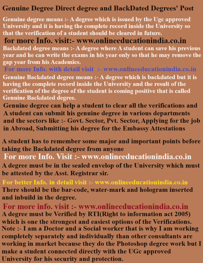 Genuine Degree, Direct degree and BackDated Degrees' Post, Genuine degree for South india, Direct degree for Gulf countries, Backdated Genuine degree for Asia