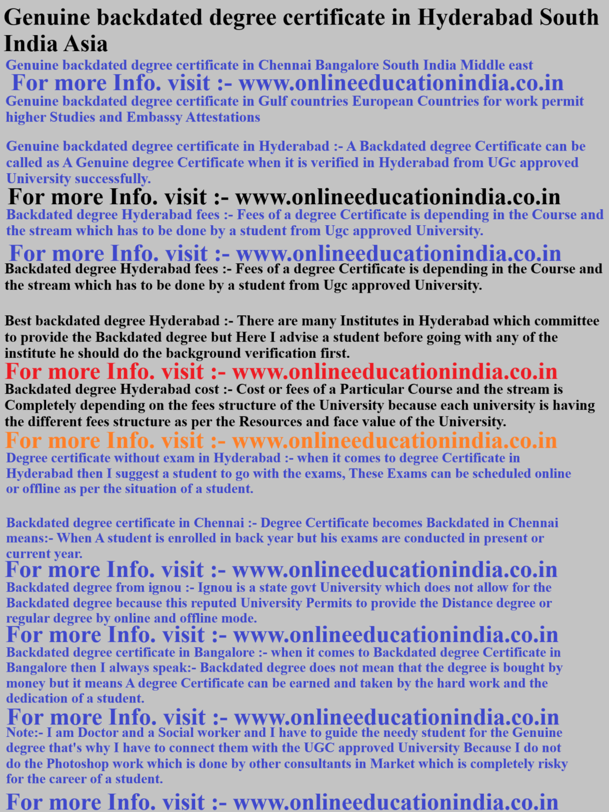 Genuine backdated degree certificate in Hyderabad South India Asia Genuine backdated degree certificate in Chennai Bangalore South India Middle east Genuine backdated degree certificate in Gulf countries European Countries woro work permit higher Studies and Embassy Attestations