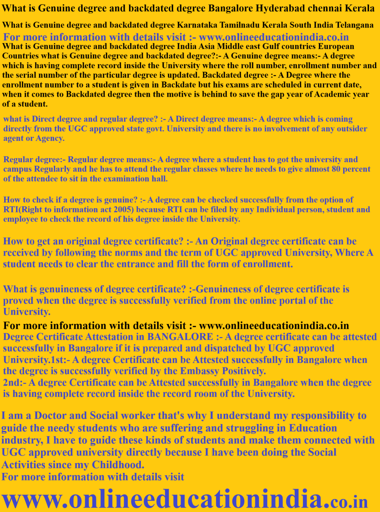 What is Genuine degree and backdated degree Bangalore Hyderabad chennai Kerala What is Genuine degree and backdated degree Karnataka Tamilnadu Kerala South India Telangana What is Genuine degree and backdated degree India Asia Middle east Gulf countries European Countries
