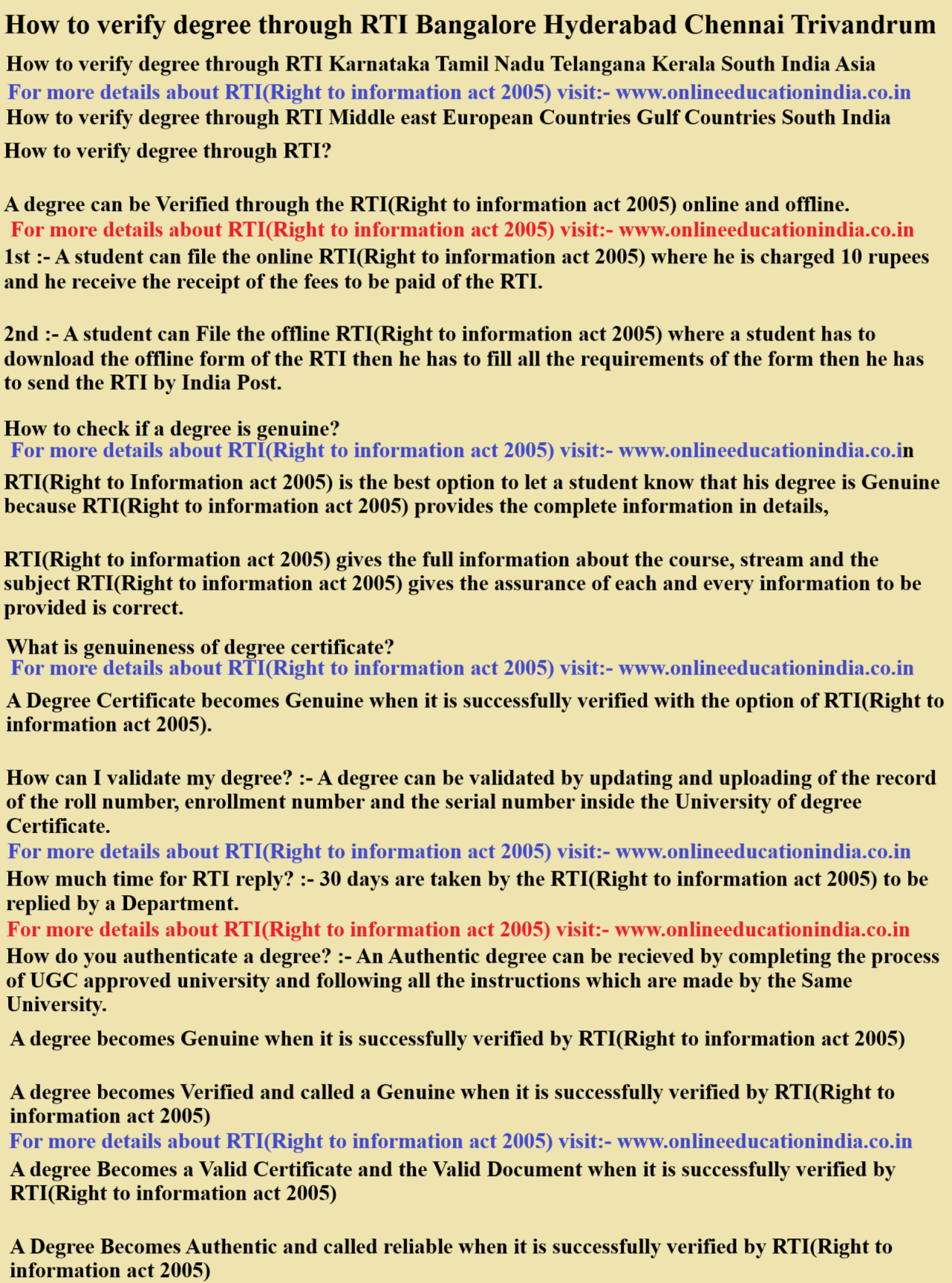 How to verify degree through RTI Bangalore Hyderabad Chennai Trivandrum How to verify degree through RTI Karnataka Tamil Nadu Telangana Kerala South India Asia How to verify degree through RTI Middle east European Countries Gulf Countries South India