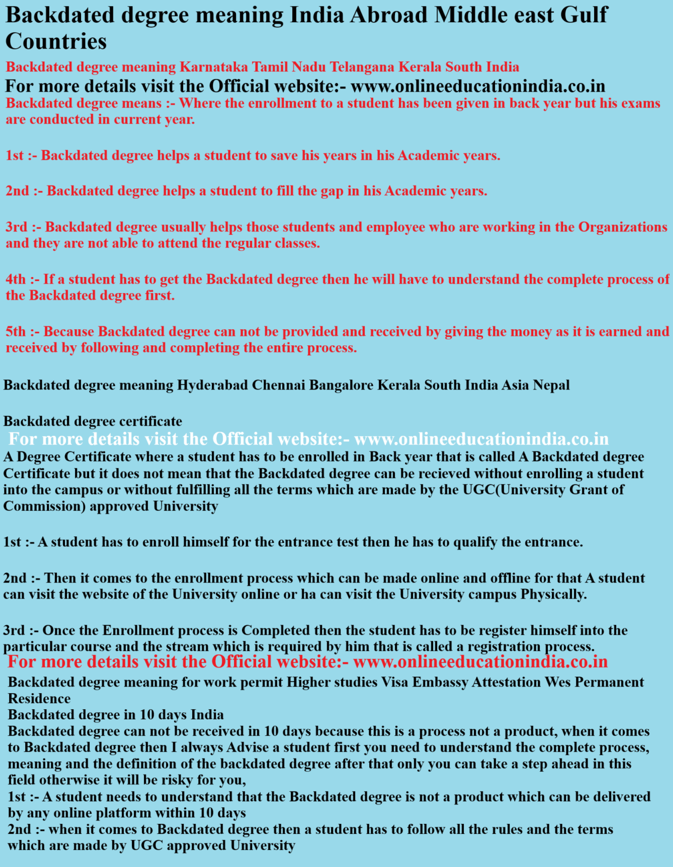 Backdated degree meaning India Abroad Middle east Gulf Countries Backdated degree meaning Karnataka Tamil Nadu Telangana Kerala South India