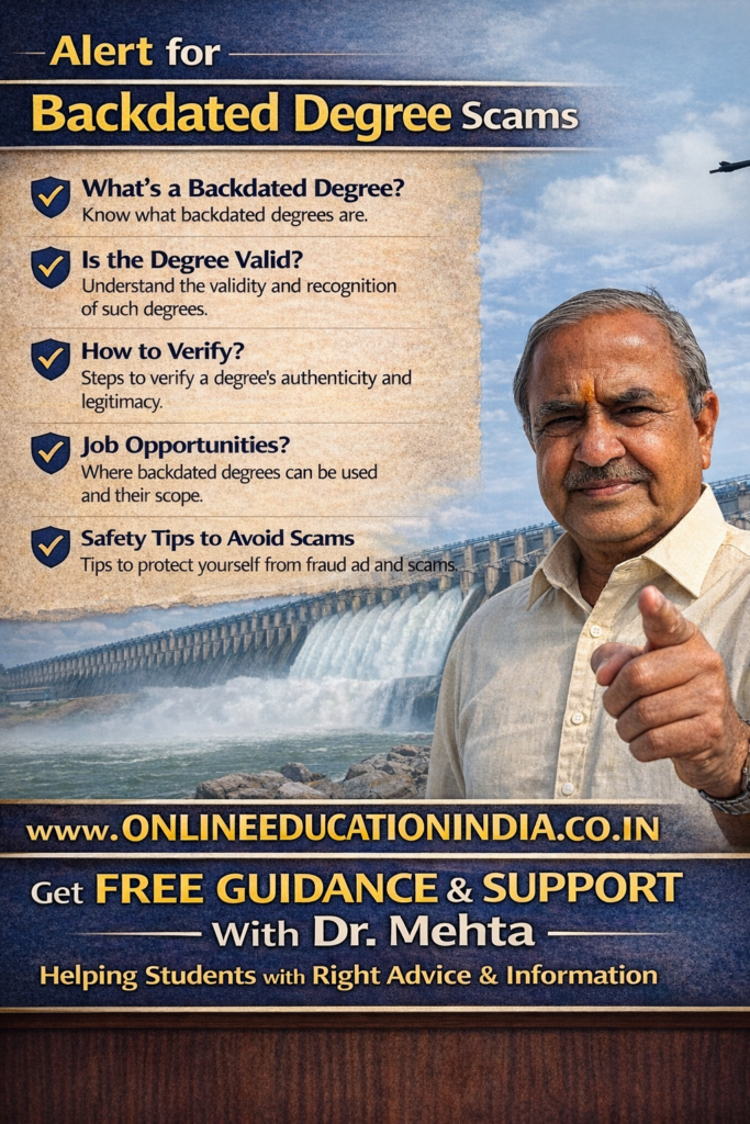 Information on backdated degree guidance by Dr. Mehta, Providing honest information, selfless counseling and clear guidance to choose the right educational track, counselling about proper documentation, eligibility clarity, doubt resolution and student assistance without fees, helping students avoid wrong guidance. Official website www.onlineeducationindia.co.in Information on backdated degree guidance by Dr. Mehta, Providing honest information, selfless counseling and clear guidance to choose the right educational track, counselling about proper documentation, eligibility clarity, doubt resolution and student assistance without fees, helping students avoid wrong guidance. Official website www.onlineeducationindia.co.in