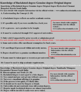 Knowledge of Backdated degree Genuine degree Original degree Knowledge of Backdated degree Genuine degree Original degree Hyderabad Chennai Bangalore Kerala South India