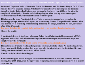 1. "Indian student verifying degree on UGC university portal" 2. "Backdated degree certificate showing official enrollment and barcode" 3. "Process of legal back session admission in Indian university" 4. "Genuine student preparing for exam for backdated session"