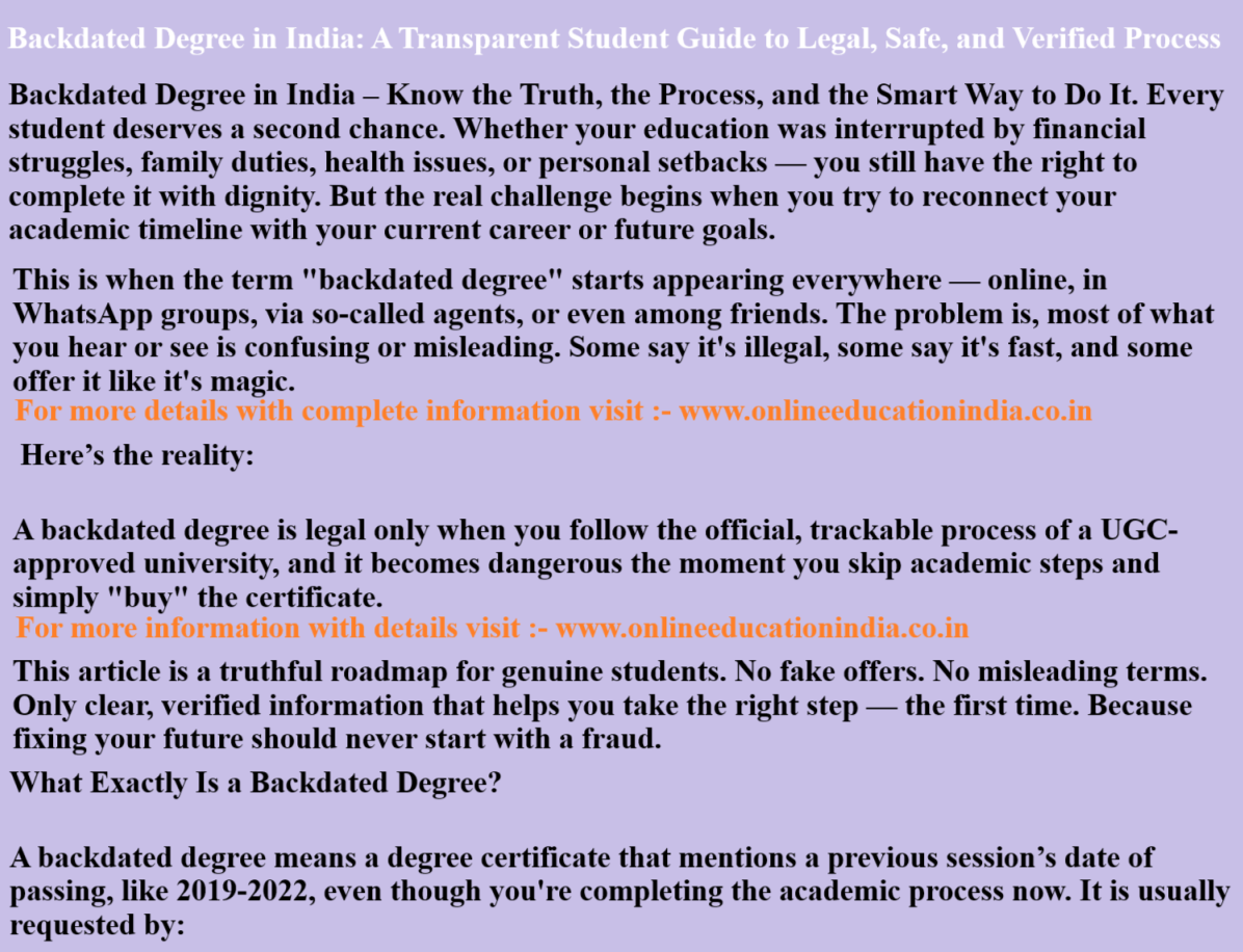 1. "Indian student verifying degree on UGC university portal" 2. "Backdated degree certificate showing official enrollment and barcode" 3. "Process of legal back session admission in Indian university" 4. "Genuine student preparing for exam for backdated session"