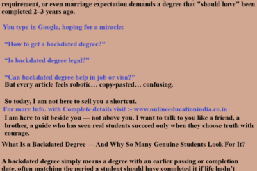 “Student worried about career gap holding old mark sheets” “Counselor guiding needy student on backdated education options” “Approved university list on UGC website screen” “Job interview with verified degree certificate”
