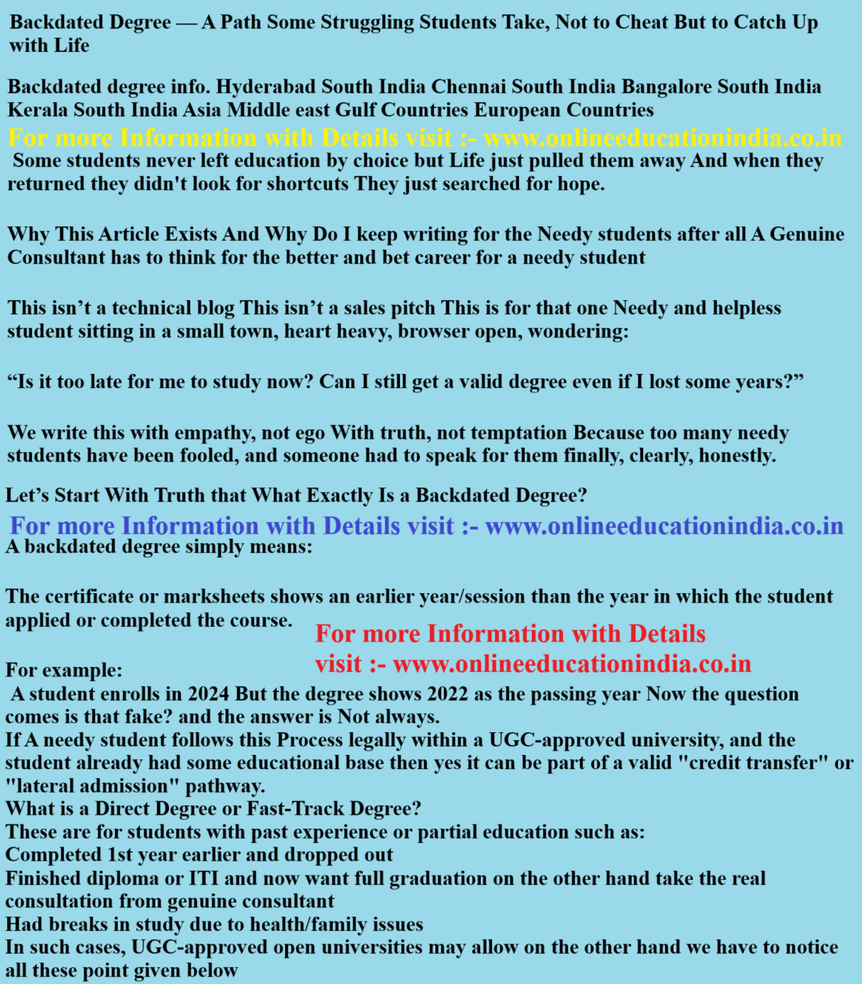 Backdated Degree — A Path Some Struggling Students Take, Not to Cheat But to Catch Up with Life Backdated degree info. Hyderabad South India Chennai South India