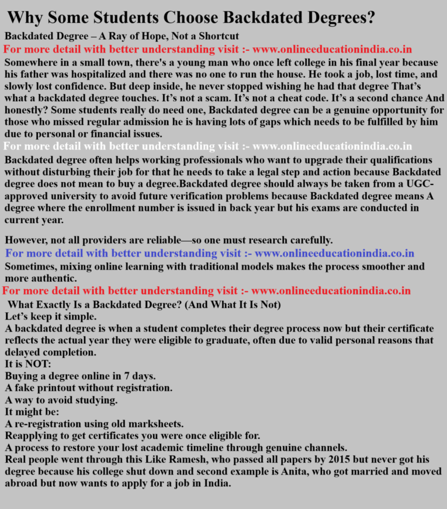 Why Some Students Choose Backdated Degrees? Backdated Degree in Hyderabad Chennai Pune Banglore Kerala South India Asia Middle east Gulf countries